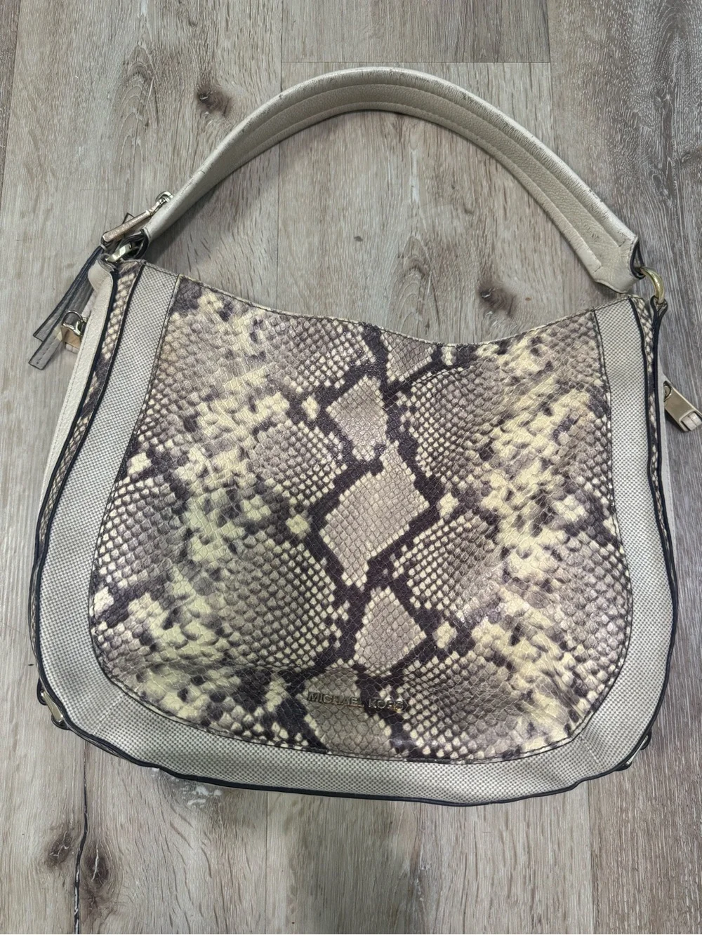 Michael Kors Beige Python-Print Hobo Bag